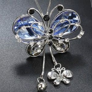Necklace - Lariat - Butterfly Crystal Rhinestone Inlaid Silver Plated
